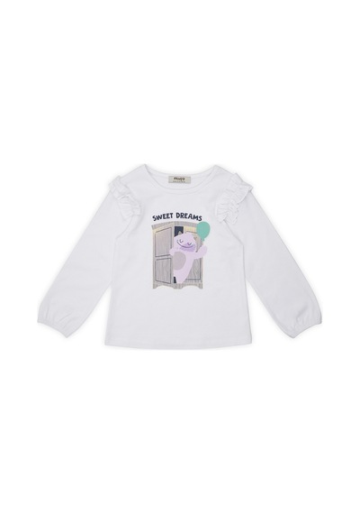Panço Kız Çocuk Baskı Detaylı T-shirt Beyaz