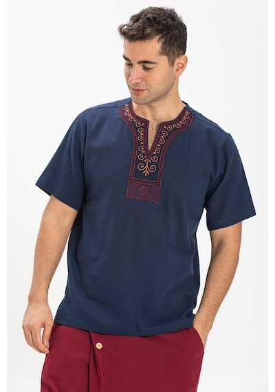 Kısa Kol Şile Bezi Bisiklet Yaka Etnik Erkek T-shirt Lacivert Lcvt-lacivert Lacivert