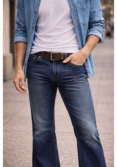 Cedy Denim Cedy Denım Premium Seri: Erkek Retro Flare Bootcut Jean - Geniş Paça Taşlanmış Denim Pantolon C370 Mavi
