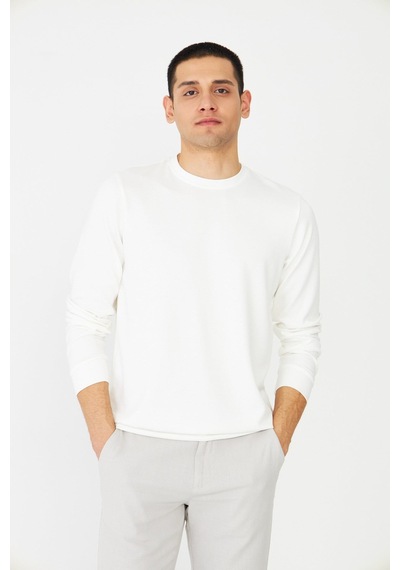 White Stone Beyaz Basic Bisiklet Yaka Erkek Sweatshirt Beyaz