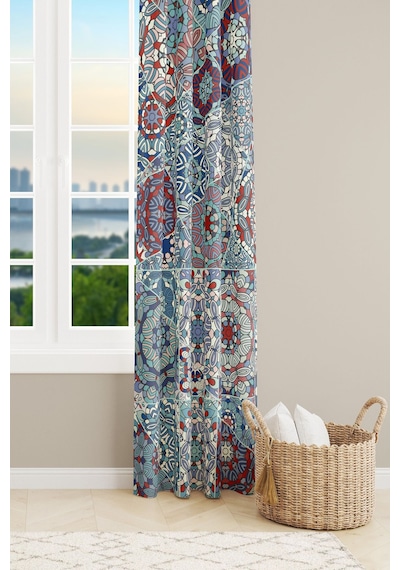 Mosque Tiles 1 Desenli Süet Oturma Odası Salon Fon Perde Ekstrafor Büzgü Tek Kanat Prd-1086 Çok Renkli