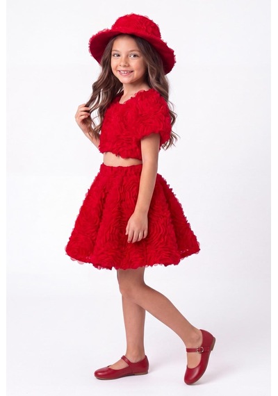Mnk Baby & Kids Rosemu Kız Çocuk Şapkalı Takım M00819 Kırmızı