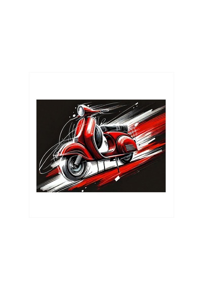 Retro Kırmızı Scooter Model Ahşap Tablo