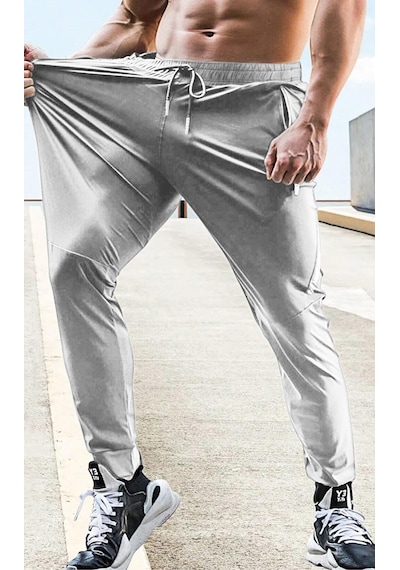 Ghassy Co. Erkek Run Ultra Hafif Egzersiz Aktif Joggers Spor Dar Paça Eşofman Altı 001 Açık Gri