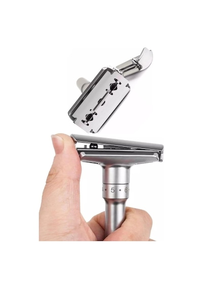 Valkyrie Metal Ayarlanabilir Manuel Geleneksel Tıraş Aleti Makinası 5 Jilet 6 Kademe Gümüş