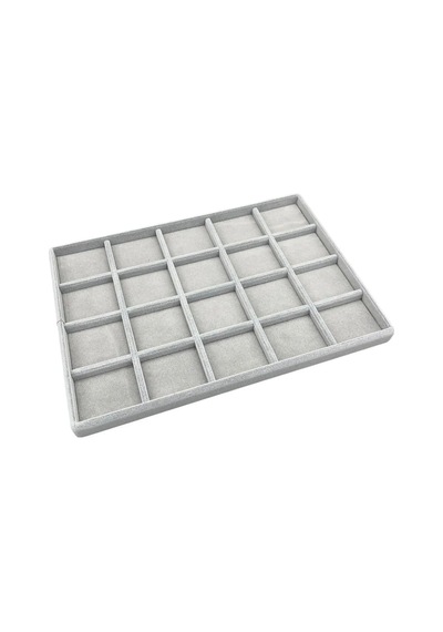 Yerli Üretim Süet Kumaş Gri Renkli 34/24 Cm 20 Bölmeli Çekmece Içi Takı Standı Çok Renkli