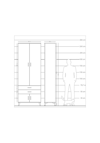 Arges Dolap 4 Raflı 2 Çekmeceli 4 Kapaklı 88x30x243 Çam-çam Çam
