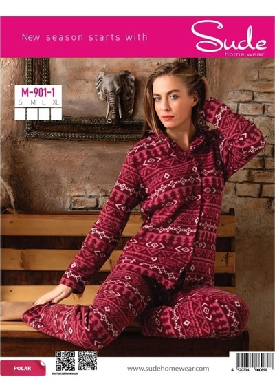 Sude Kadın Gömlek Yaka Polar Pijama Takımı M901 - 1 Adet 001