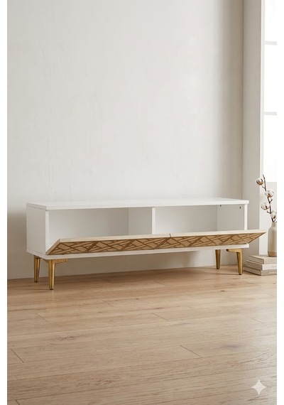 Tsa1238btg Arex Tv Sehpası Beyaz-traverten-gold 120cm