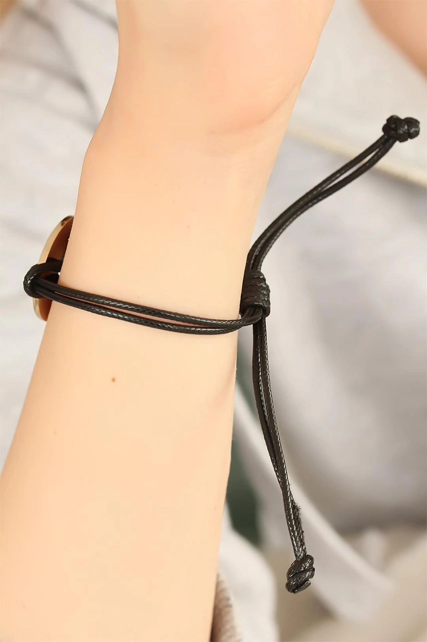 Nova Bazaar Love Aşık Siyah Deri İpli Unisex Mood Bileklik Siyah