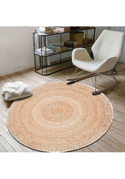 Jüt Yuvarlak Hasır Halı Yolluk Salon Oda Mutfak Halısı Ks-1007