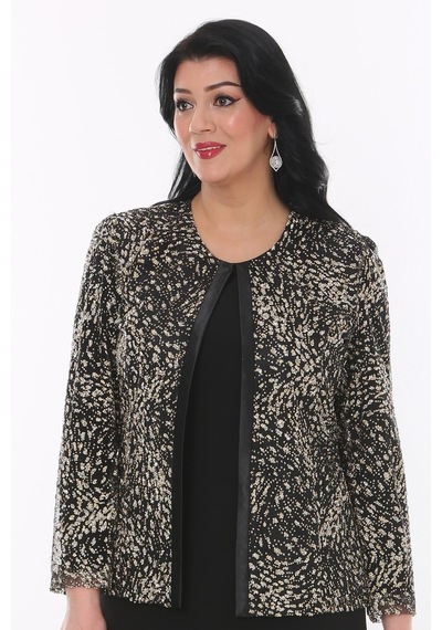 Ladies First Büyük Beden 3755 Siyah-altın Ceket+bluz Takım 001