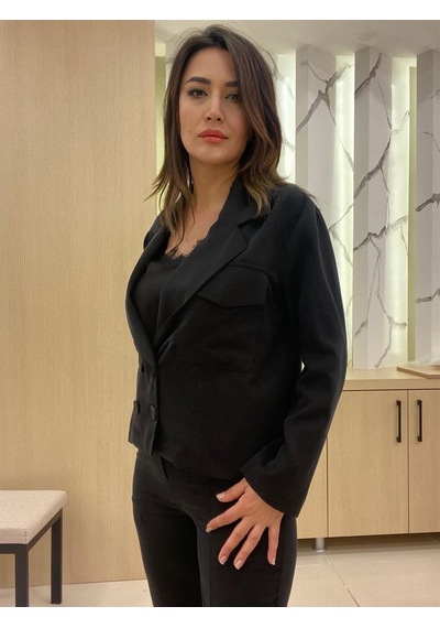 Kruvaze Kapama Kısa Ceket Siyah - 38 Siyah