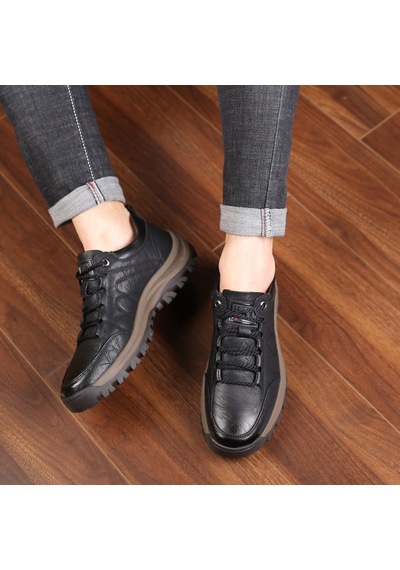 Erkek Deri Rahat Ayakkabılar Kaymaz Açık Yürüyüş Ayakkabıları Siyah