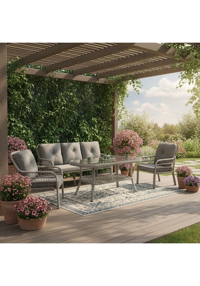 Capri Swing Pisa Üçlü Rattan Bahçe Balkon Oturma Grubu Beyaz 801