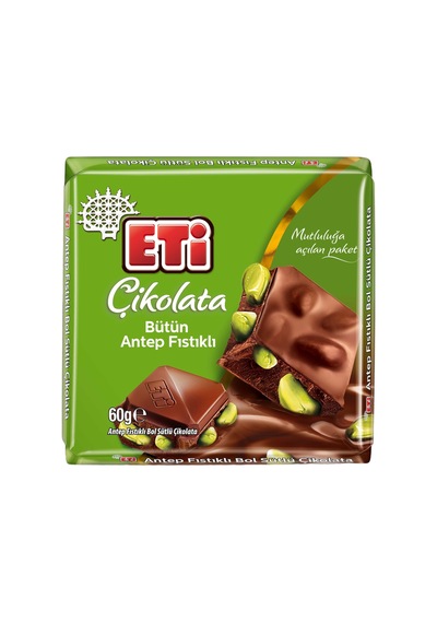 5 Adet Eti Çikolata Bol Sütlü Antep Fıstıklı Çikolata 60 G