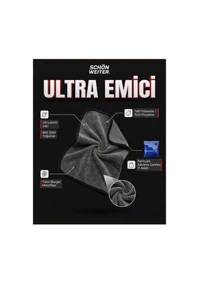 - Ultra Emici Mikrofiber Twist Araç Oto Kurulama Havlusu 70x90 Cm 600 Gsm