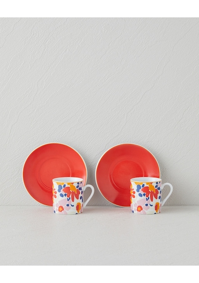 English Home Fabele Porselen 4 Parça 2 Kişilik Kahve Fincan Takımı 80 Ml Renkli Renkli