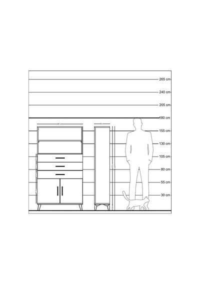 Arges Dolap 3 Raflı 3 Çekmeceli 2 Kapaklı 88x30x163 Çam-çam Atlas Çam