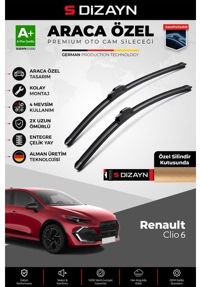 S-dizayn Renault Clio 6 Hb Ön Cam Silecek Seti 2025 Üzeri Premium Araca Özel 70-30 Cm A+ Kalite