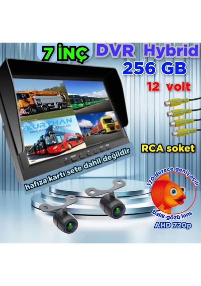 2 Adet Ledsiz Ahd 720p 170'' Balık Gözü Lens Kelebek Kamera 256 Gb 7 İnç Hybrid Dvr Monitör 12 Volt