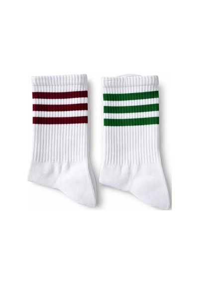 Plus Scorpion Beyaz Çizgili Tenis Çorabı Unisex Pamuklu, Uzun Spor Çorabı Beyaz