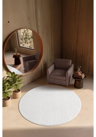 Softy Beyaz Yıkanabilir Kaymaz Taban Yuvarlak Halı Yumuşak Dokulu Mutfak Koridor Salon Halısı