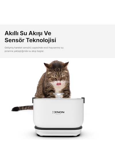 Xenon Smart Kedi Su Pınarı | Bataryalı, Çelik Su Tepsili, Kablosuz, Sensörlü, 5200 mAh, 2.5Lt, Su Çeşmesi (X8652)