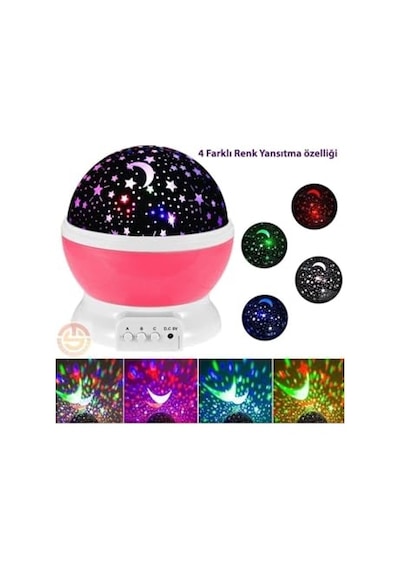 Dönen Renkli Star Master Yıldızlı Gökyüzü Projeksiyon Gece Lambası Masa Lambası Pembe Diğer
