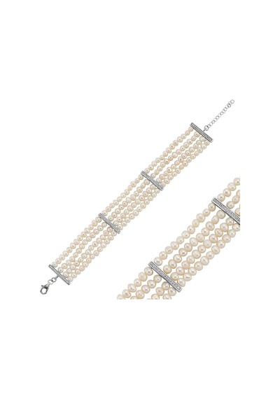 Parçalı Doğal 7,5 Mm İnci Kadın Bileklik 22 Cm / Sarı Gümüş