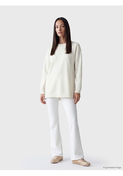 Lcw Everyday Bej Oversize Soft Touch Kadın Tunik