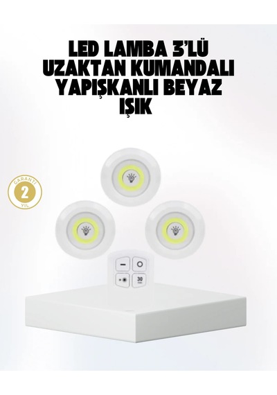 Lexroo Kablosuz Led Spot Lamba 3'lü Set Uzaktan Kumandalı Gün Işı Gün Işığı