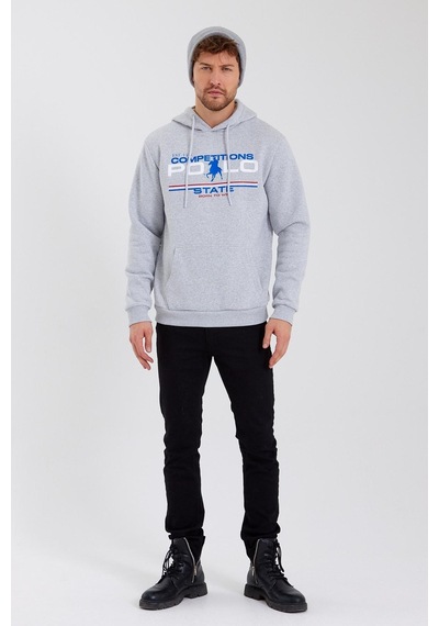 Polostate Erkek Kapüşonlu Baskılı 3 İplik Sweatshirt Gri
