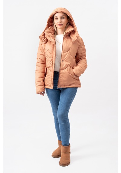 Acw Fashion Bulut Desenli Oversize Çıkarılabilir Kapüşonlu Modern Kadın Mont Lacivert
