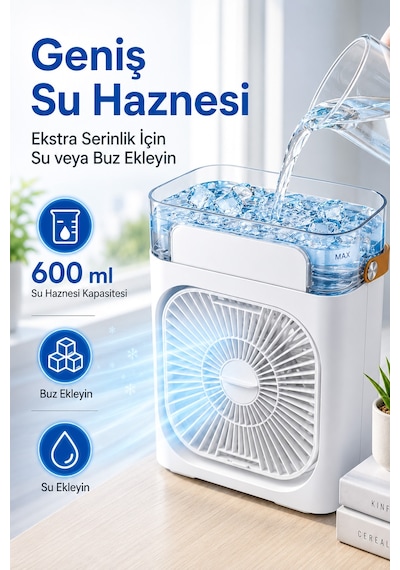 3 Fonksiyonlu Buharlı Masa Vantilatörü Işıklı Hava Nemlendirici Masaüstü Taşınabilir Fan F170