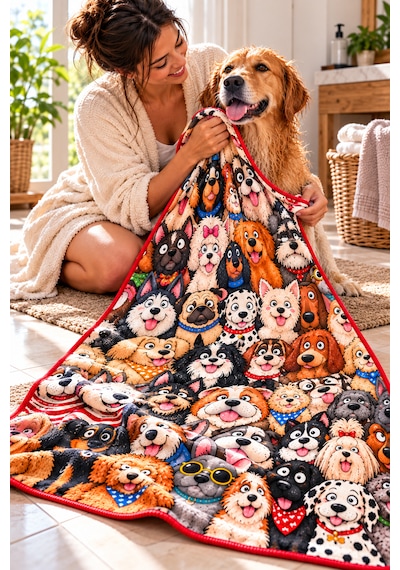 Kedi & Köpek Kurulama Havluları Dogs - Köpek Desenli Büyük Boy Hızlı Kuruyan 60x120cm