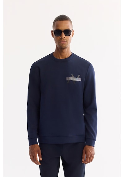 Avva Erkek Lacivert Bisiklet Yaka Pamuklu Bi-stretch Baskılı Regular Fit Sweatshirt A52y1260