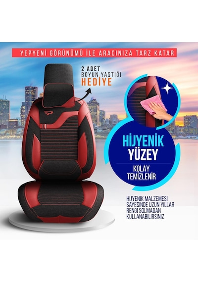Panda Boston Serisi Keten Kumaş Oto Koltuk Kılıfı   - Tam Set