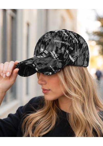 Valkyrie Unisex Siyah Grafiti Desenli Şapka Ayarlanabilir Baseball Cap Hip Hop Streetwear Spor Kep