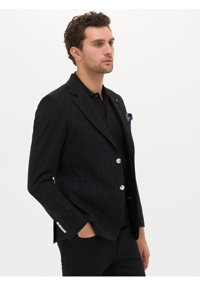 Cacharel Siyah Slim Fit Yün Keten Karışımlı Ceket