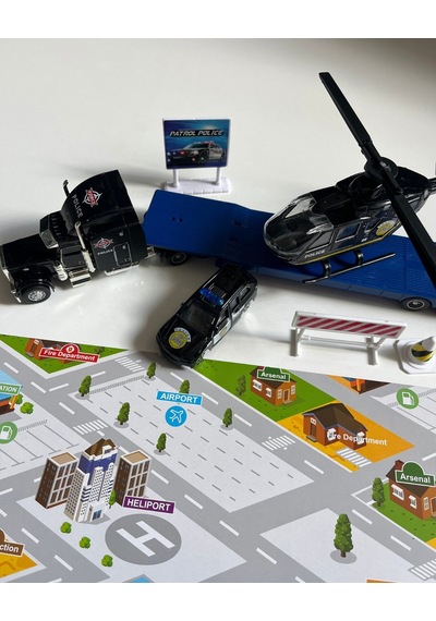 Oyuncak Helikopter Tır Ve Araba Seti Siyah 33 Cm Tır 20 Cm Helikopter 8 Cm Araba Ve Aksesuarla