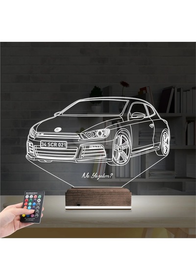 Luvivia Araba Volkswagen Scirocco Kişiye Özel 3d Lamba - Masa Gece Lambası Şeffaf