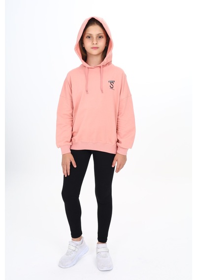 Toontoy Kids Toontoy Kız Çocuk 2'li Takım Baskılı Kapüşonlu Düşük Omuz Sweatshirt & Basic Düz Tayt Mercan Toontoy Kids Toontoy Kız Çocuk 2'li Takım Baskılı Kapüşonlu Düşük Omuz Sweatshirt & Basic Düz Tayt Mercan