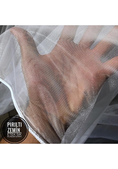 Tül Perde Poly Pırıltı Desen Etek Kurşun 1. Sınıf Kumaş Krem