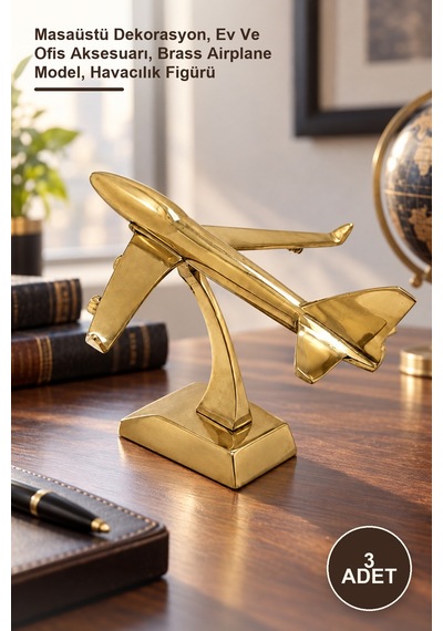3 Adet Dekoratif Pirinç Yolcu Uçağı Maketi Masaüstü Dekorasyon, Ev Ve Ofis Aksesuarı, Brass Airplane Model, Havacılık Figürü 1