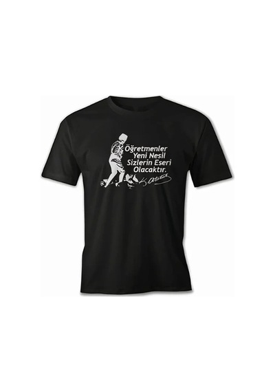 Defymoda 24 Kasım Öğretmenler Günü Hediye Baskılı Oversize Bisiklet Yaka T-shirt - Siyah