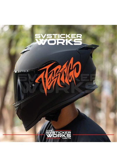 Vertigo Yazılı Kask Sticker Tüm Kasklar Uyumlu Tek Yön 1 Adet Turuncu