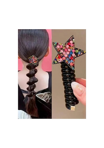 Yaylı Spiral Kıvrımlı Makarna Yıldız Bağlama Toka 12 Adet Çok Renkli