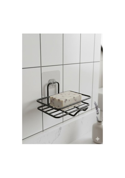 Buççin Online Mağaza Yapışkanlı Sabunluk Banyo Mutfak Lavabo Metal Katı Sabunluk Siyah Metal Siyah Çok Renkli