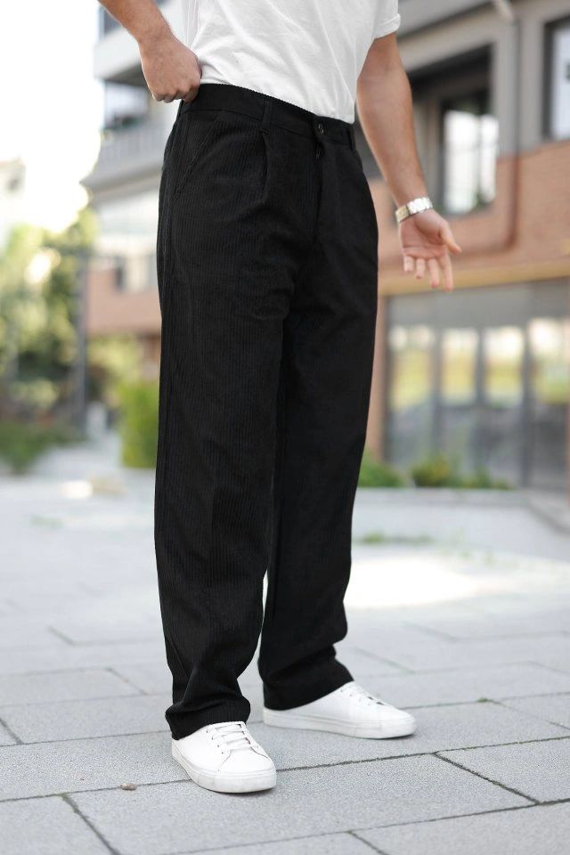 Hazego Erkek Kadife Baggy Pantolon Siyah